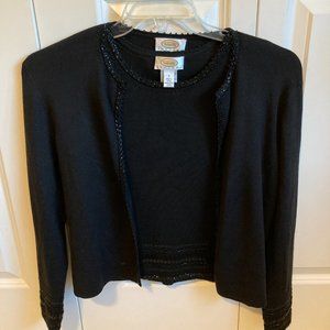 Vintage Talbots Silk Beaded Sequin Black Sweater Set Size Petite Small.